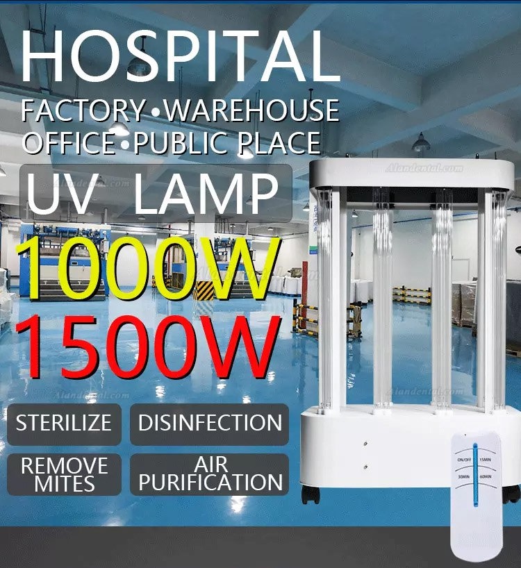 1000-1500W UVc Ozone Sterilizer Germicidal Lamp Professional UVC Light Sterilization Trolley