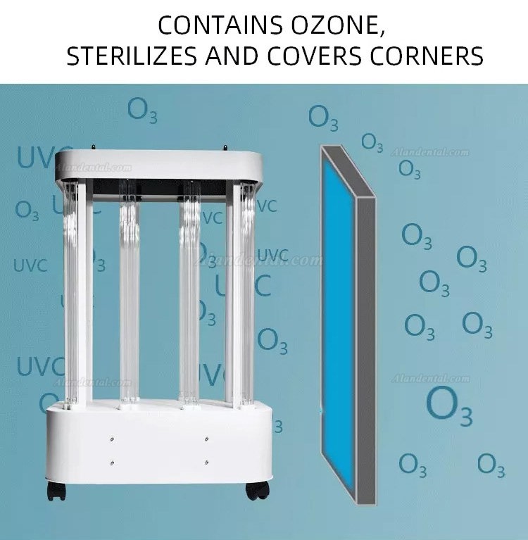 1000-1500W UVc Ozone Sterilizer Germicidal Lamp Professional UVC Light Sterilization Trolley