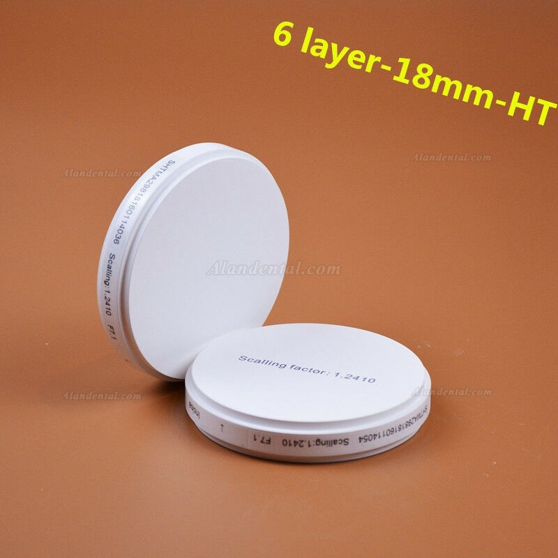 1 Pcs Dental 98*18mm(HT) Multilayer Zirconia Block Disc Six-Layer Color Dental Restoration Material