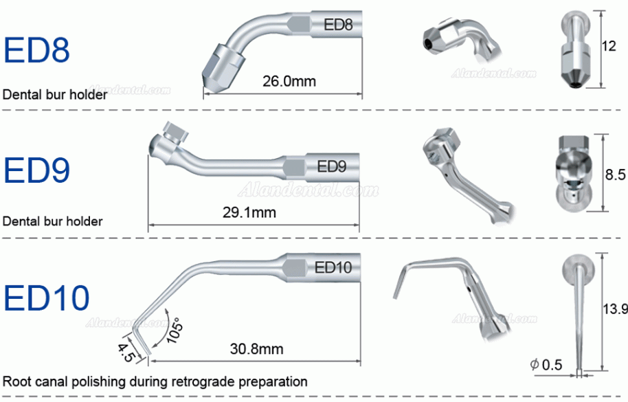 10Pcs Refine® Ultrasonic Scaler Pulp Chamber Tips E3D E4D E5D E10D E11D E12D E14D E15D Fit Woodpecker EMS