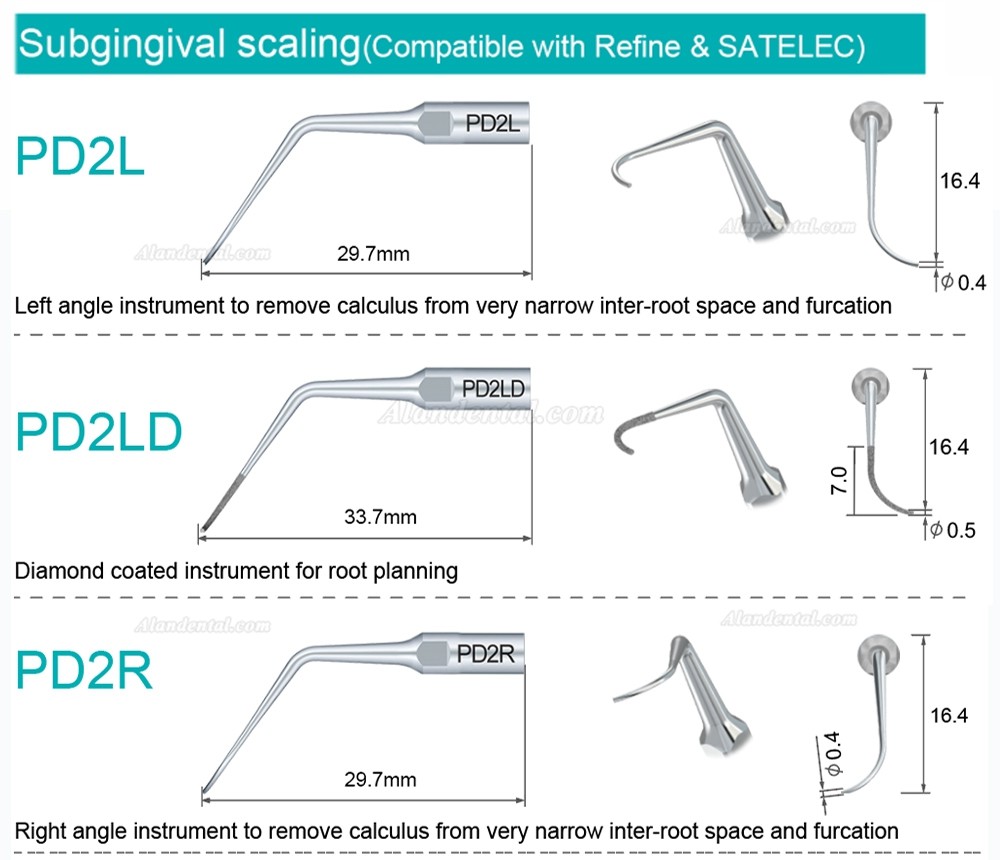 10Pcs Refine® Ultrasonic Scaler Tips PD2L PD2LD PD2R PD2RD PD5 PD6 PD7 PD8 PD10 Compatible with SATELEC NSK DTE GNATUS Scaler Handpiece