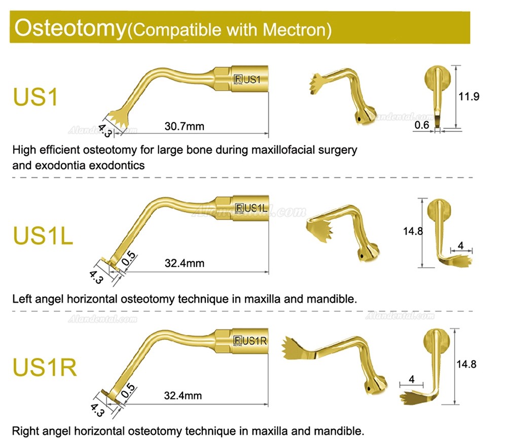 1Pcs Piezosurgery Osteotomy Bone Cutting Dental Surgery Tips US1 US1L US1R US2 US3 US4 US5 US6 US7 US11 US12 Fit Mectron
