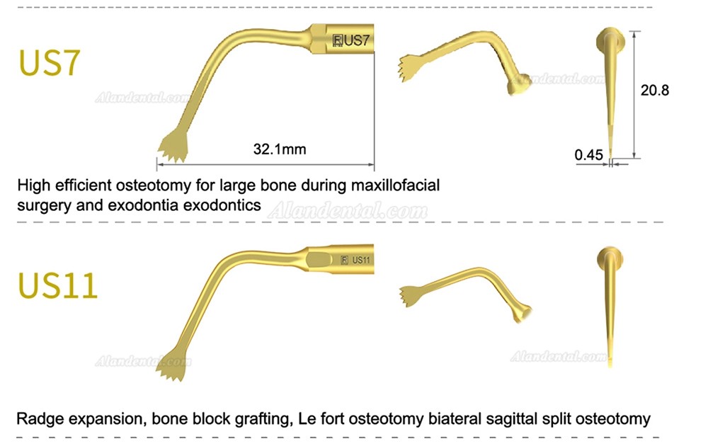 1Pcs Piezosurgery Osteotomy Bone Cutting Dental Surgery Tips US1 US1L US1R US2 US3 US4 US5 US6 US7 US11 US12 Fit Mectron